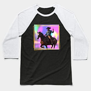 Mounted Cowboy holding his finger up Neon backgrd Baseball T-Shirt